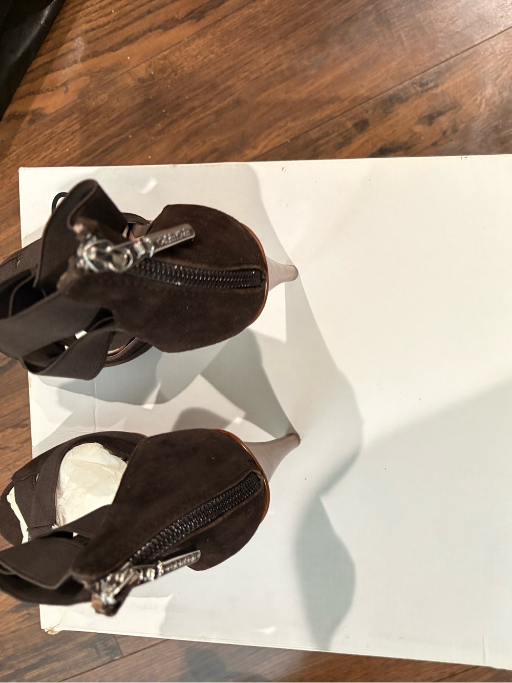 Brown Suede Back-Zip High Heel Sandals